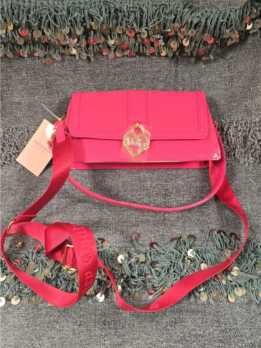 Juicy Couture Bright Pink Crossbody with Gold Heart Logo